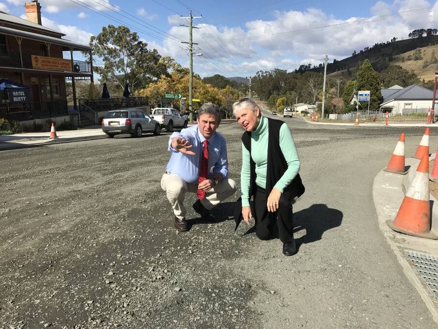 ROAD FUNDING: Federal member for Lyne Dr David Gillespie and Dungog Shire Council Mayor Nancy Knudsen inspect the works at East Gresford.