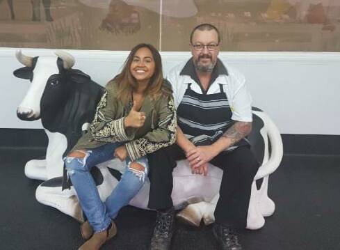 ALL SMILES: Jess Mauboy with Dave Roberts from Westwood Dungog Providores.
