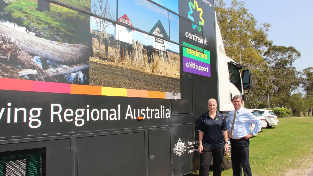 Federal Member for Lyne David Gillespie with the mobile service centre soon to visit Gresford, Paterson and Stroud.