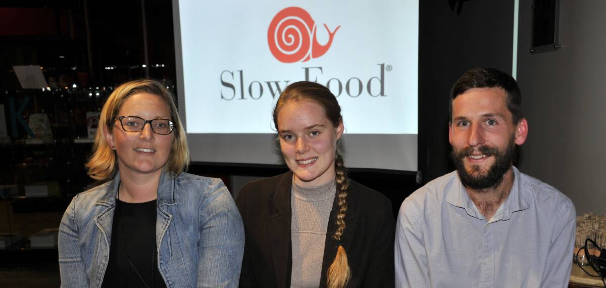 NEW IDEAS: Guest speakers at the Hunter Slow Food dinner, Kelly Eaton, Sophie Nichols and Tom Christie.
