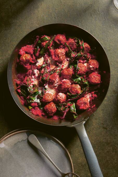 Baked za'atar meatballs with tomato sauce and beetroot tips. Picture supplied