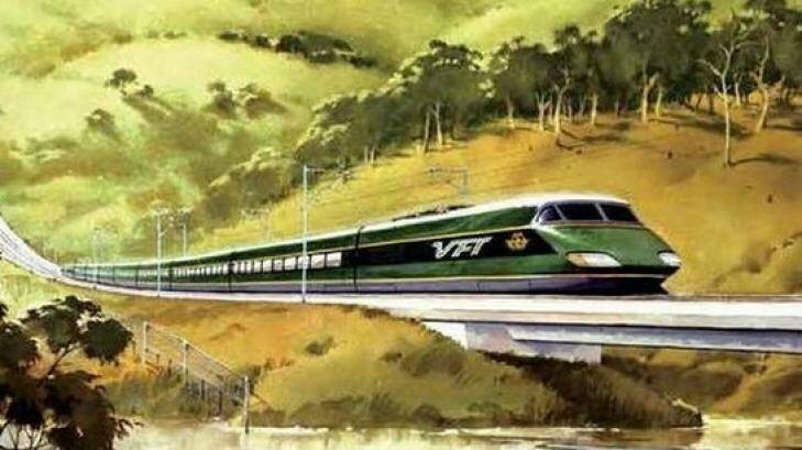An artist's impression by Phil Belbin of the proposed VFT (Very Fast Train) in the 1980s. Photo: Comeng - A History of Commonwealth Engineering.