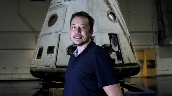 Elon Musk with his SpaceX Dragon capsule. The billionaire has named his soace rocket company's drone ships after sentient spacecraft in sci-fis by Iain M. Banks. Photo: Brian van der Brug