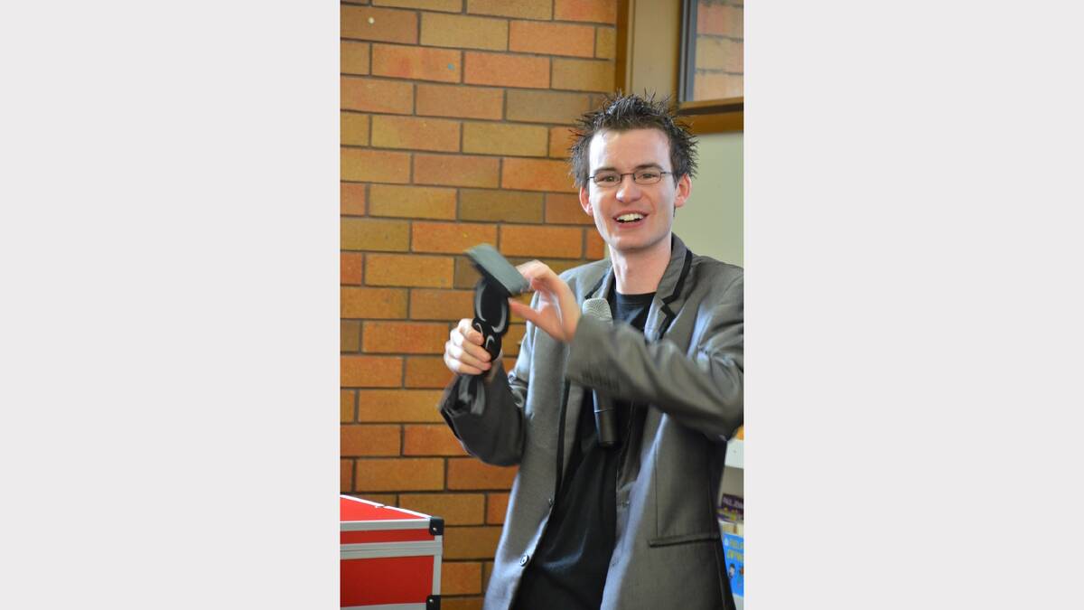 Magician Joel Howlett performing at Dungog Library on Wednesday