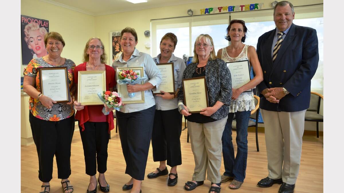 Federal Member for Paterson Bob Baldwin (far right) with long service award recipients Dianne Moate (20 years), Lorraine Gleeson (25), Carol Pasenow (25), Gwen Reid (15), Geraldine Davey (15) and Kylie Walters (20). 