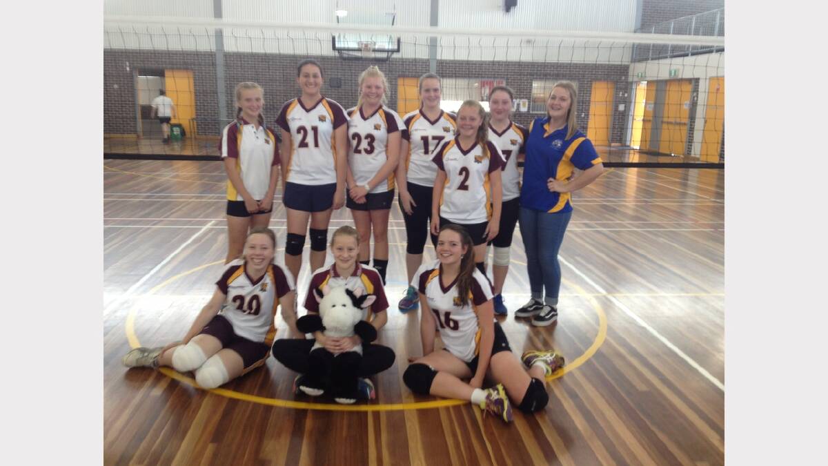 Dungog High School junior girls volleyball team, back,  Bailee Smith, Maddisyn Fordham, Elyse Standing, Kayla Patch, Breanna Miller, Tabitha Beisler, assistant coach Laura Cotterill; front, Sarah McKinna, Bethany McLoughlin and Hayley Forbes.