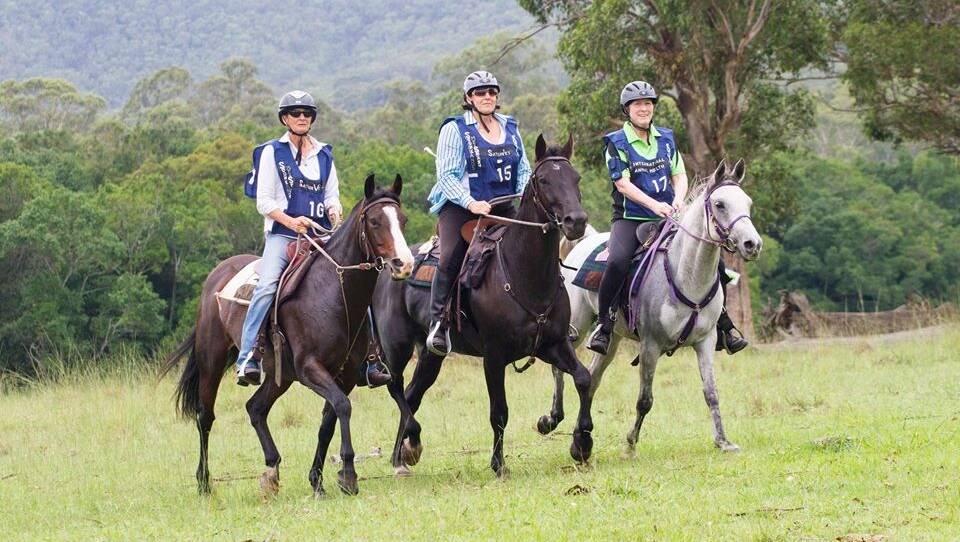 Clarence Town riders Cheryl Slezack. Helena Morris and Susan Pritchard in the Williams Valley Endurance Ride. .... Photos courtesy of Polly Ashby from Country Way Photography