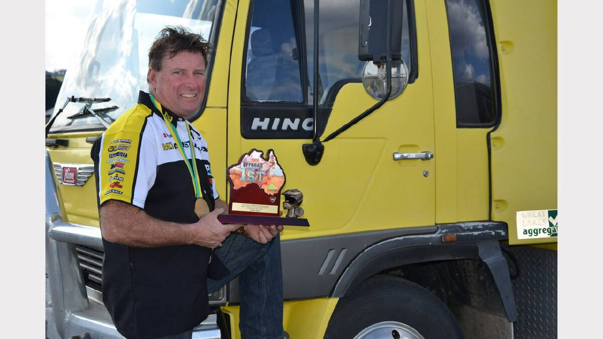 Trent Lean with the spoils from winning the Masters Class in the Australian Off-Road Championship held at Monkerai recently.