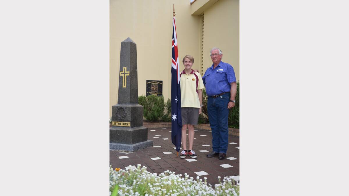 Dungog RSL Sub-branch president Neil Tickle with Ryan Maginnity at the Dungog cenotaph.