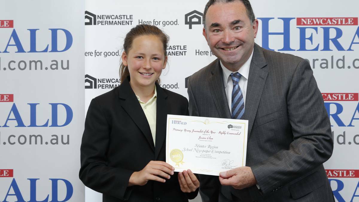 Highly commended young journalist Jessica Olsen with Newcastle Permanent CEO Terry Millett.