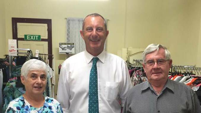 New member for Upper Hunter Michael Johnsen (centre) with Dungog business owners Jan and Brian Doyle