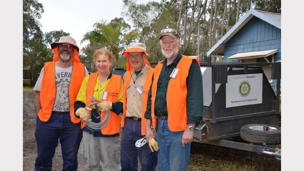 BlazeAid volunteers cleaning up a Clarence Town property Doug Andrews, from Newcastle, Jenny Axtell, David Tyson, from Kiama, and Tim Bennett from Ballarat 