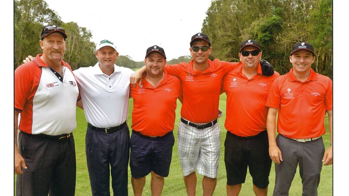 Final round team for the Holden Scramble final played at the Sunshine Coast earlier this month – John Shelton, touring professional Marcus Cain, Justin Bunt and Bradley McLennan from Charlestown Golf Club, Chris Martin and Charlestown pro Ryan Smith.