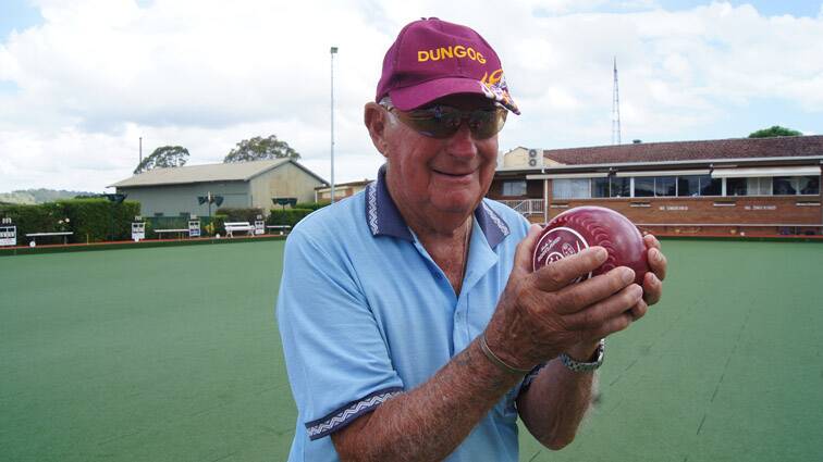 Geoff Olsen is still l trying to perfect his lawn bowls technique at the remarkable age of  91.