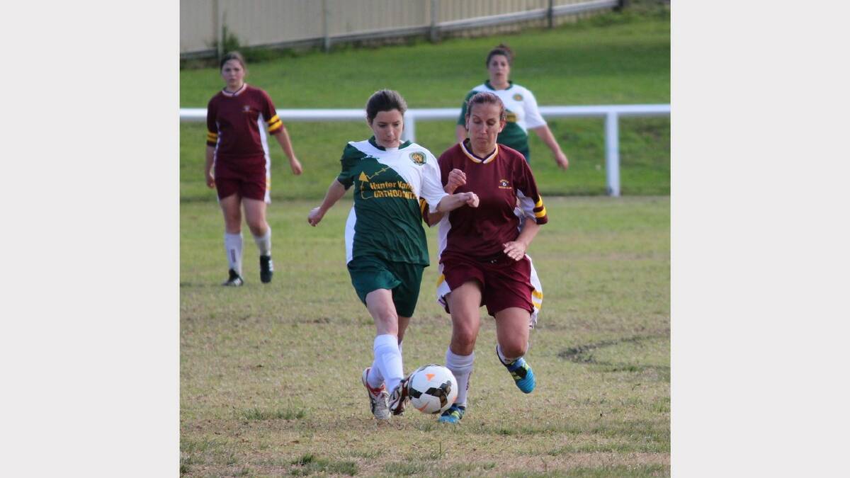 Dungog all-age ladies soccer team in action on Saturday