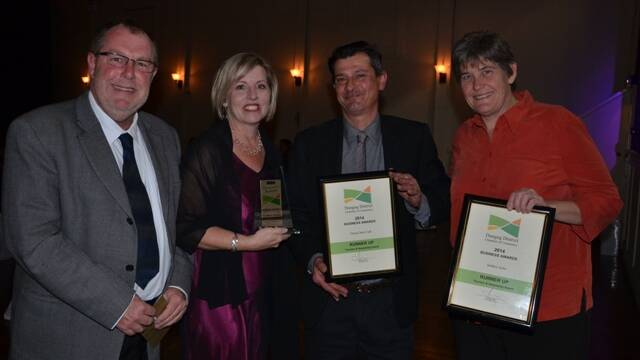 Dungog Council’s Economic Development and Tourism coordinator Ivan Skaines with the winner of the Tourism & Hospitality Award Melissa Gilliland from Gumnut Glen Cabins, Greg Iacono who was representing the Flying Duck Café and Tracy Norman from the Settlers Arms who were runners-up in the category.