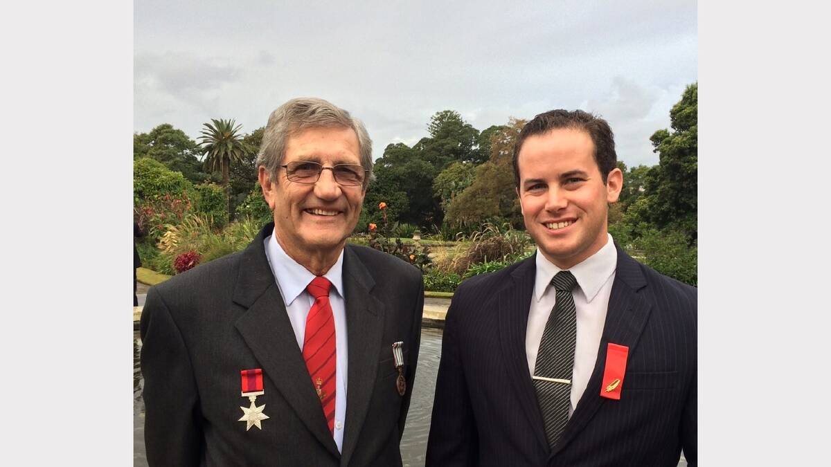 National secretary of the Australian Bravery Association Brian Harland with brave conduct award recipient Nathan Wall