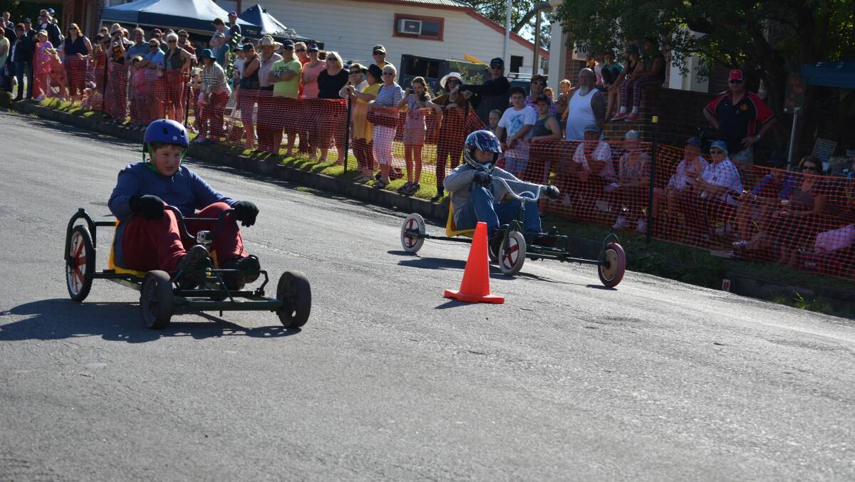 It was neck and neck for Cameron Ella and Thomas Parrey at the billy cart derby held in Gresford on Saturday
