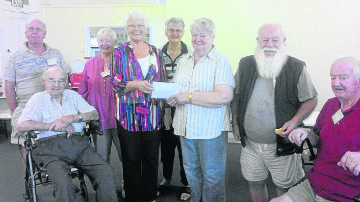 • The Cuppa and Chat group donated $252 to Dungog Shire Palliative Care last week. On hand were (back) David Saville, Sandee Helyer, Beryl Rumbel, (front)  Ken Edwards, Pauline Aboody, Margaret Jones (palliative care), Trevor Andrews and Kevin Murphy.