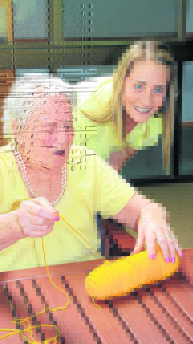 DHS Chloe Everett with Lara Aged Care resident Joy Lawrence. 