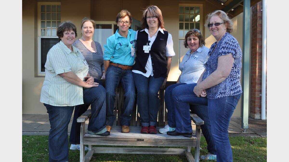 Dungog Hospital employees Annette O’Neill, Helen McVie, Jay Dillon, Jane Levick, Penny McLucas and Maxine Saxby supporting Jeans for Genes day on Friday.