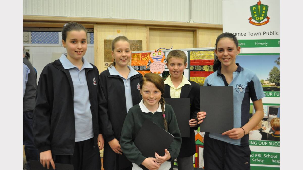 Student award winners Josephine Campbell and Samantha Campbell (Paterson), James Overton (Dungog), Samantha Cowley (Vacy); front, Alesha Leayr (Clarence Town).