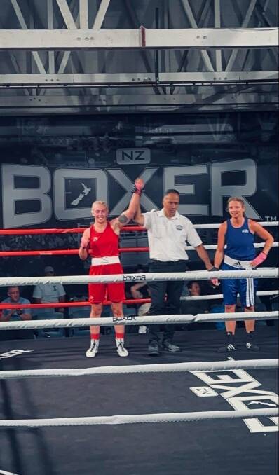 Shelby-Lee Wintle getting her hand raised in New Zealand. Picture supplied