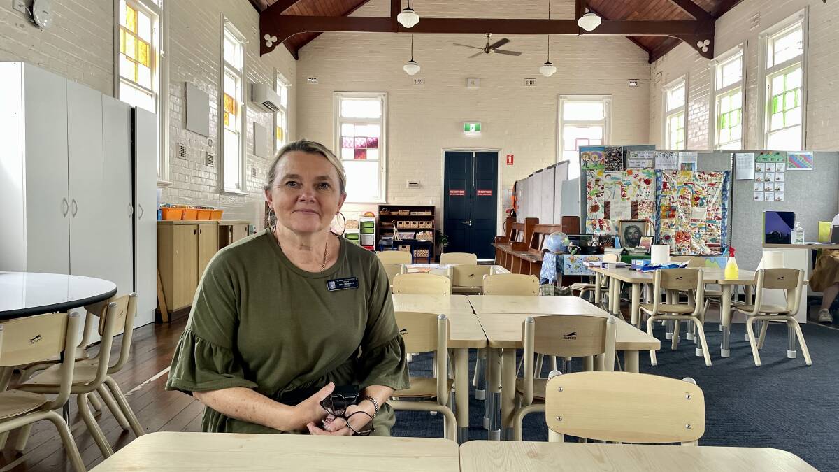 St Joseph's principal Lisa McNeilly at the makeshift kindergarten classroom in their parish hall. Picture by Angus Michie