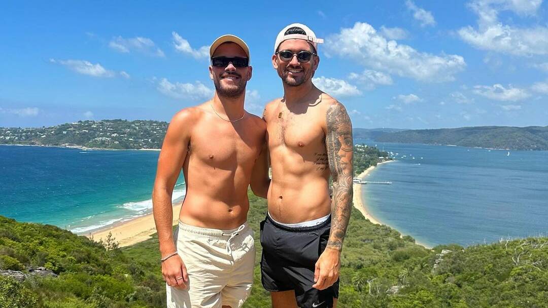 Jesse Baird (left) with Luke Davies in an Instagram post from February 5. Picture Instagram/lukebrycedavies