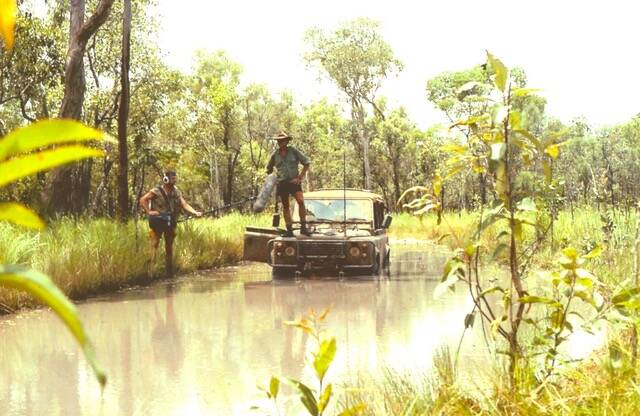Filming of the Bush Tucker Man in the early 80s. Picture: supplied by Leslie Hiddins.