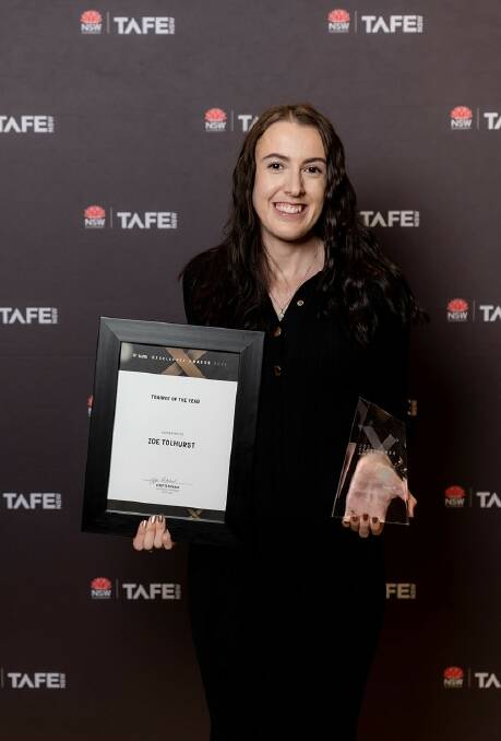 WINNER: Zoë Tolhurst was named the NSW Trainee of the Year at the 2021 NSW TAFE Excellence awards. Picture: Supplied