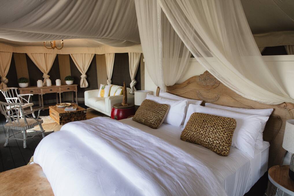 GLAMPING: The imported safari tent offers plenty of luxury for guests.
