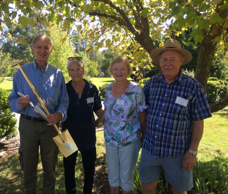 VISITOR: John Le Messurier and Penny Kater from Paterson Allyn Garden Group with Riverglen garden owners Maree Monk and Graeme Walmsley.