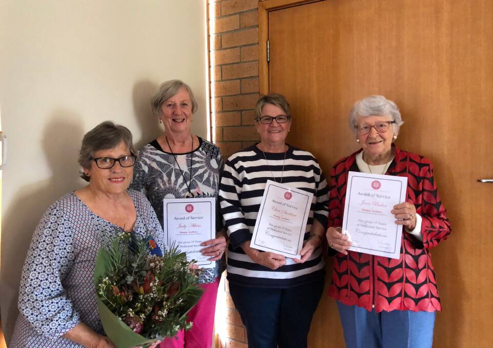 HONOURED: Dungog Hospital Auxiliary members Sue Campbell, Judy Atkins, Chris Studdert and Jean Baker were recognised at a morning tea.