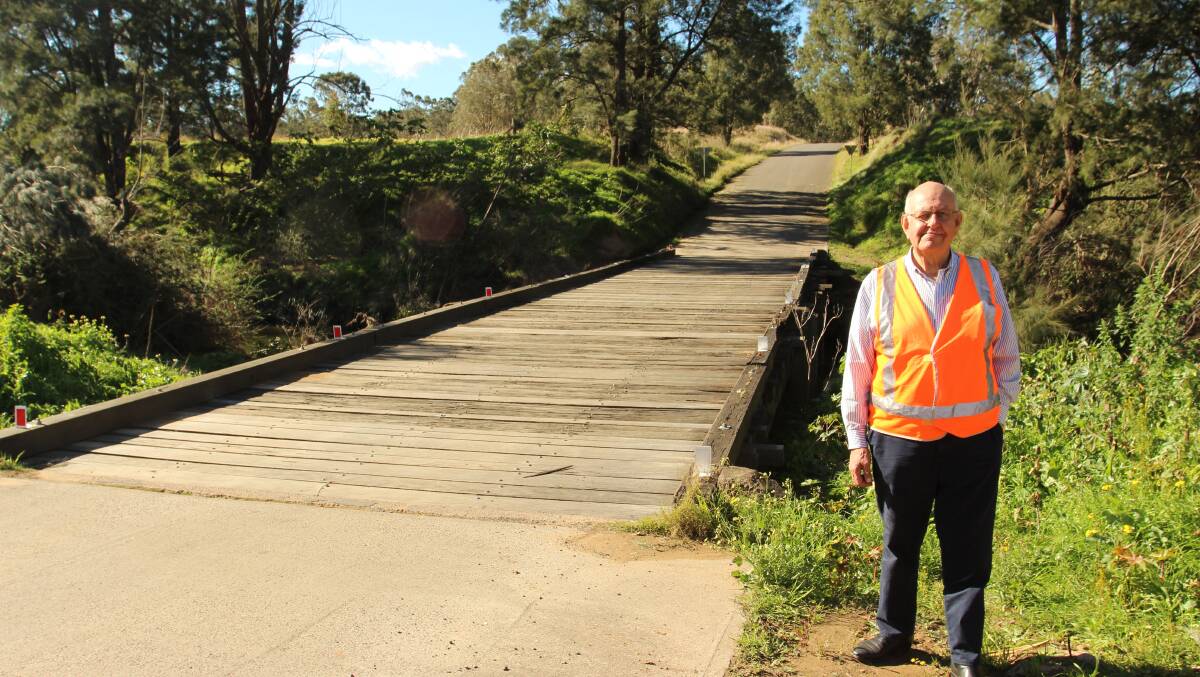 WORK: Cr John Connors at Bruxner Bridge on Summer Hill Road. Photo: Dungog Shire Council
