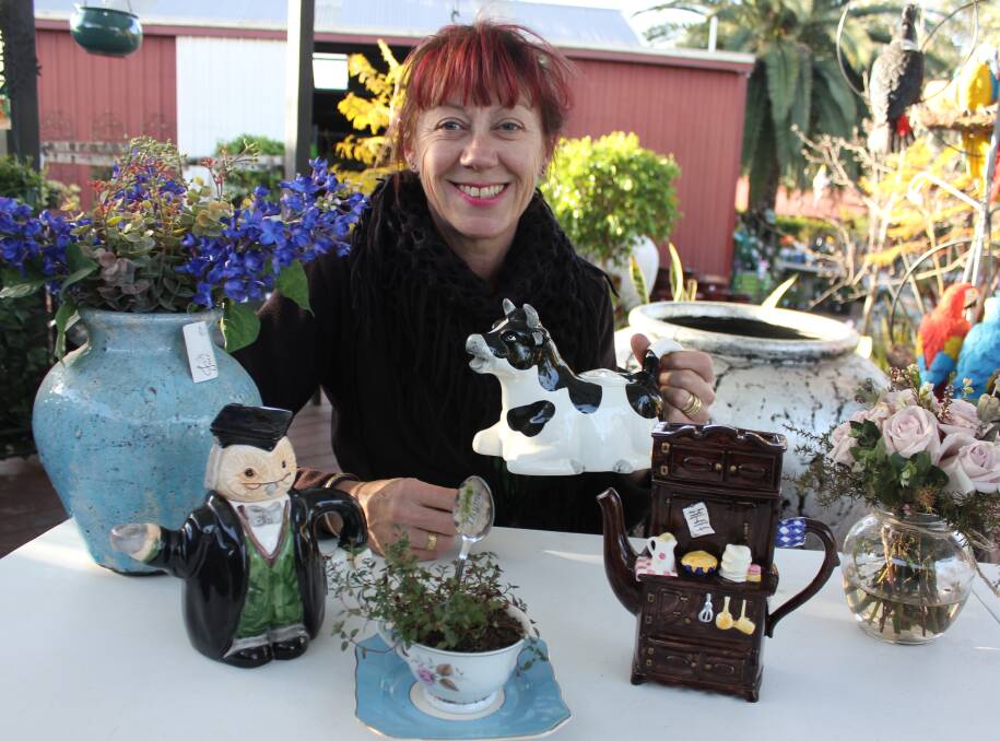 Tea party: The event will feature hundreds of creative tea cosies along with quirky teapots like those pictured here with Erika Seck.