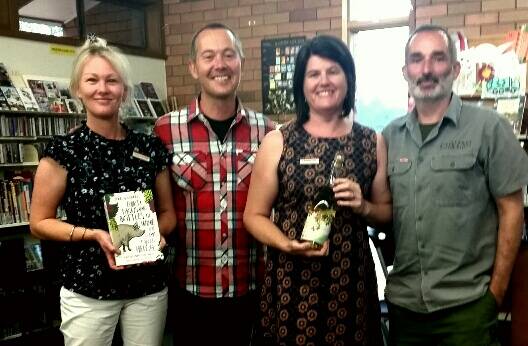 Dungog librarians Tracy and Amanda with author Todd and his partner Jeff.