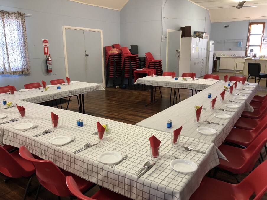 The tables beautifully set up for the Men's Dinner at Stroud.
