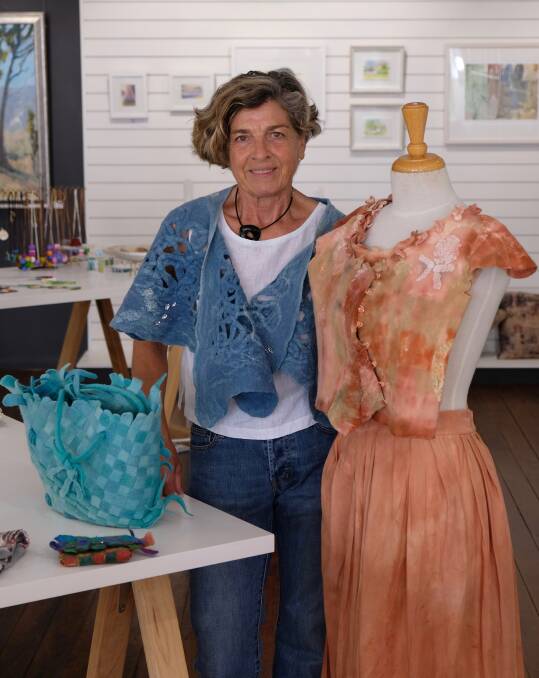 HANDMADE: Gerdi Schumacher at Dungog by Design with some of her felted creations.

