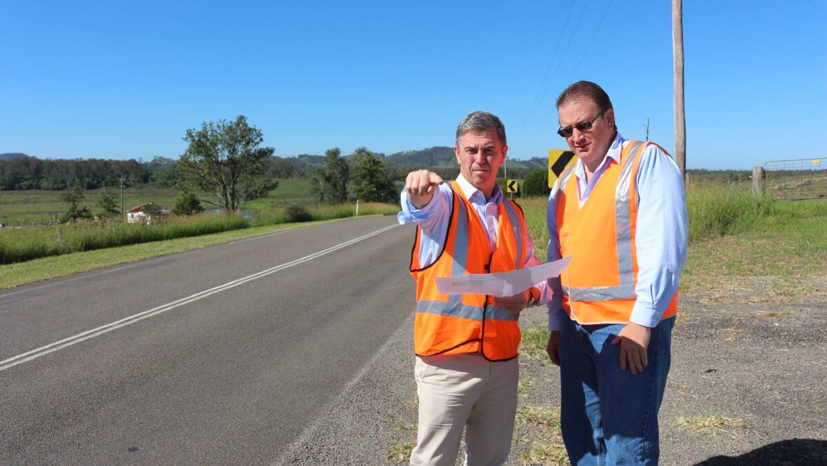 Federal Member for Lyne Dr David Gillespie inspects the Clarence Town Road Blackspot with Dungog Shire Council’s Executive Manager of Infrastructure and Assets, Steve Hitchens.