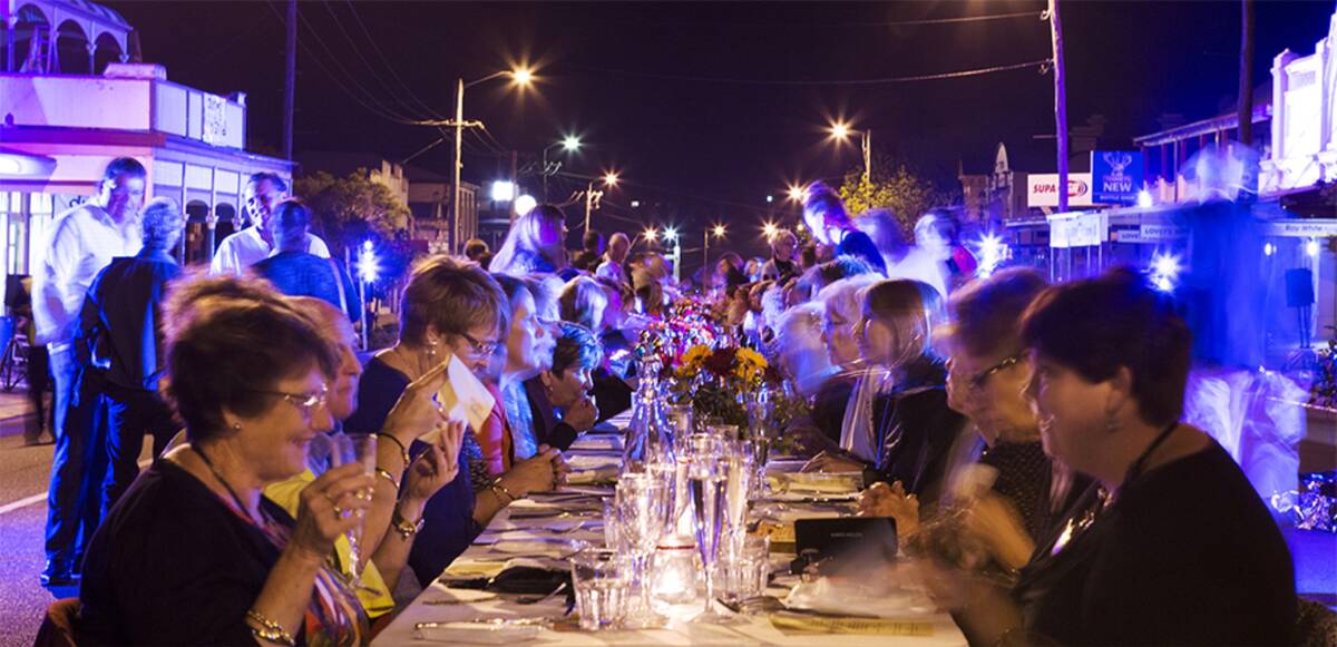 ALFRESCO: The Long Table Dinner where 200 people dine under the stars in Dungog's wide main street is a highlight of the Dungog Festival over the October long weekend.