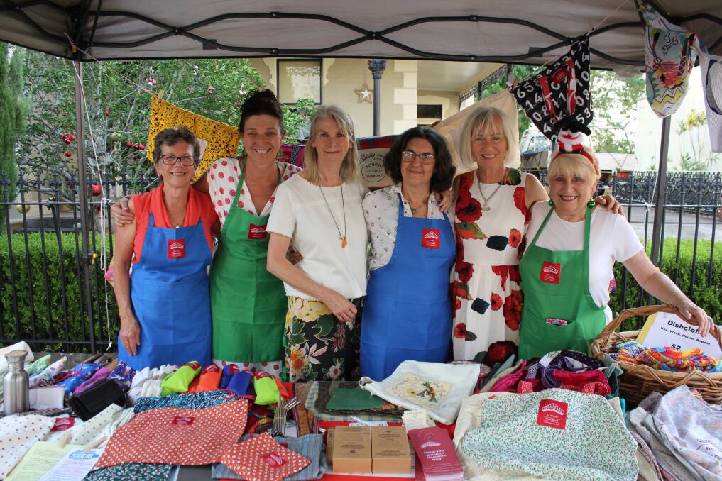 SUPPORT: Members of the Boomerang Bags team sell a range of upcycled goods including shopping, produce and cutlery tote bags and Bee Rapt bees wax wraps all available at the Growers Market stall each Saturday.