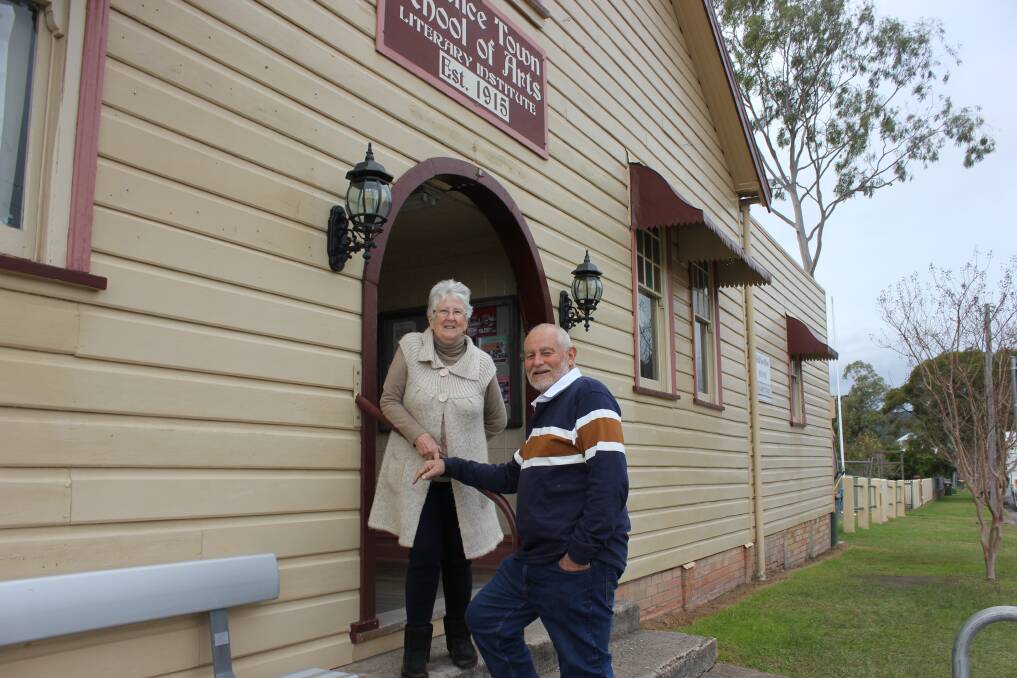 Lois Sanders from the Dungog-Clarence Town CWA chats with Owen Giggins at the Clarence Town School of Arts Hall ahead of the annual "A Day In The Bush" poetry event.