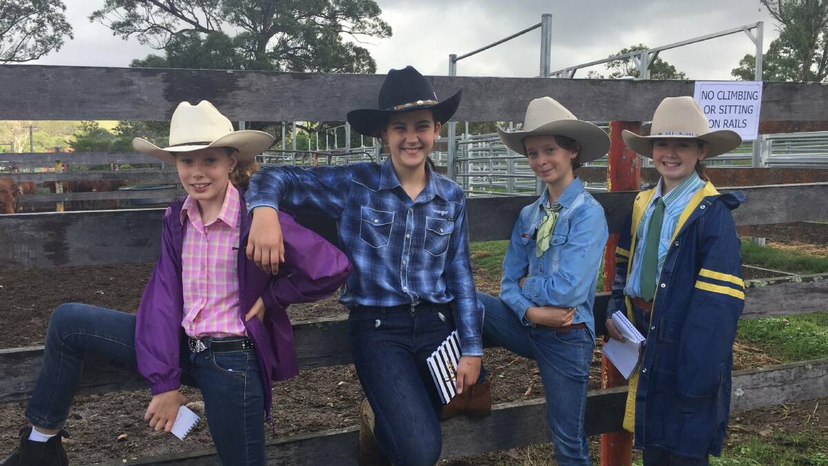 2018: These students were all smiles at the Gresford Show last year - Rose Kelehear, Matilda Joliffe, Tess Hartigan and Ella Osmond from Gresford Public School were captured with wide smiles after the junior cattle judging. Picture: Michelle Mexon