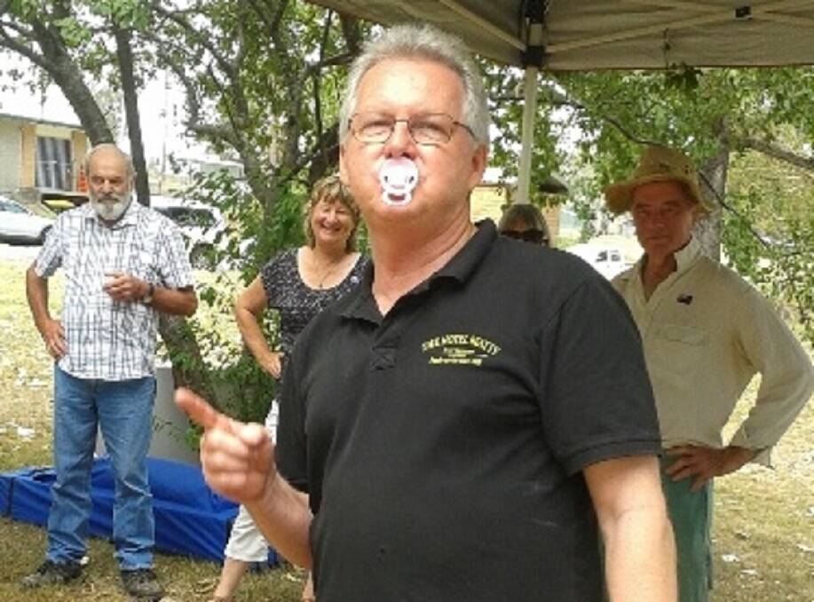 Beatty Hotel publican and great supporter of the Billy Cart Derby, Bernie Lawler, attempts to spit the dummy.