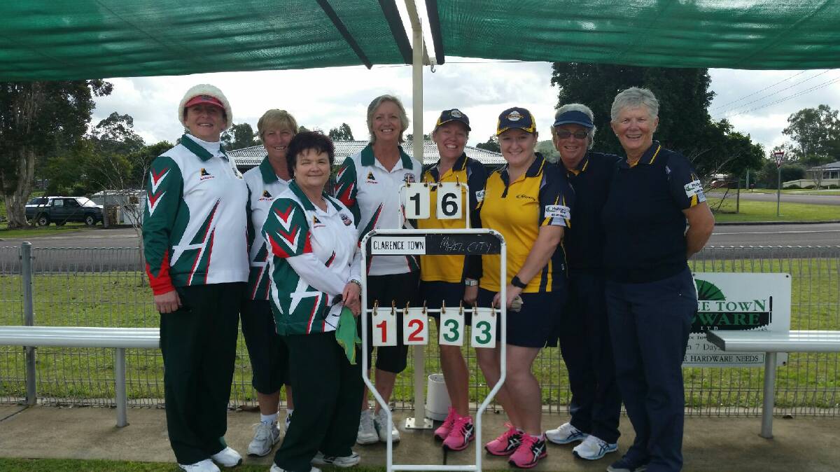 PENNANTS: Joanna Wade, Adele Hucherko, Louise McDonald and Tanya Death from Clarence Town with Caroline Hooker, Jessica Fisher, Sue O'Brien and Adele Johns -from Maitland City.