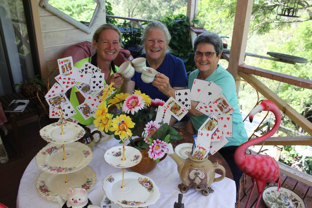 Mad Hatters Tea Party: Mel Sandiford, Avrina Schiller and Laurel Parish get a little 'mad' in preparation for the big event.