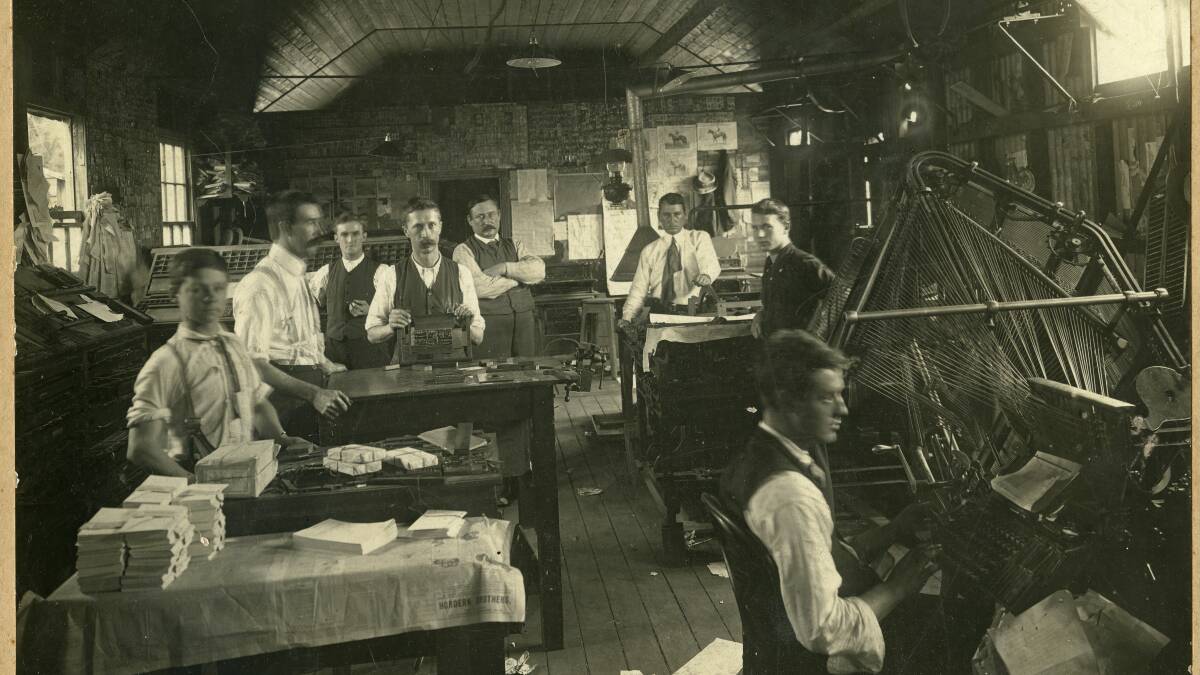 BYGONE ERA: The Dungog Chonicle printing room. Photograph courtesy of University of Newcastle Cultural Collections.