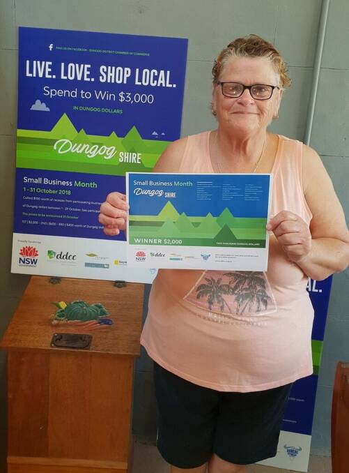 SHOPPING SPREE: A delighted Ann Trappel plans to spend her Dungog Dollars at Lovey's Supa IGA Dungog, Chic Clothing Co. and Westwood Dungog Providores.