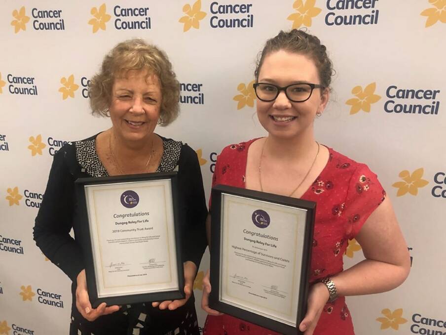 ACCOLADES: Lyn Moseley and Britt Jones from the Dungog Shire Relay for Life with the awards for participation and community trusts.